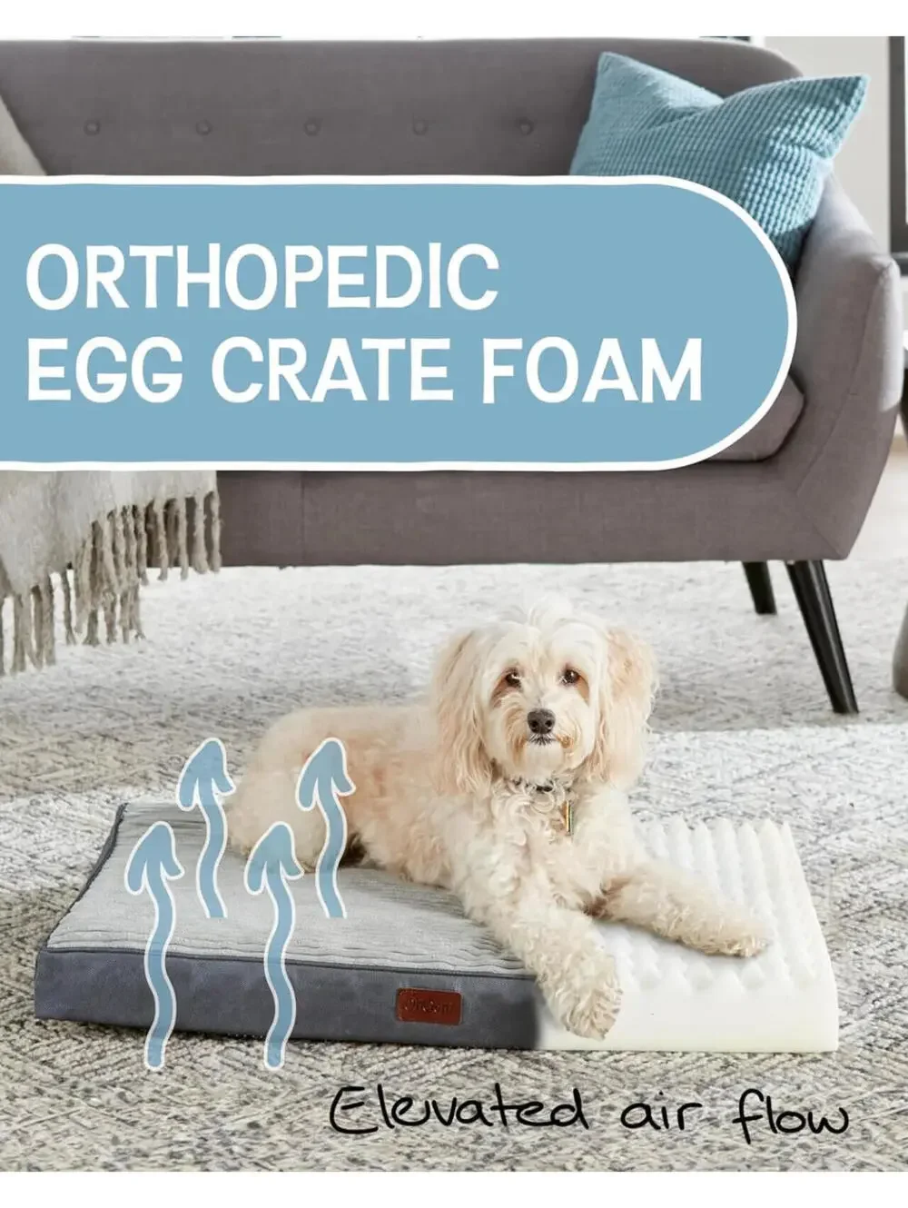 (RGB4) 5-Pack Medium Gray Dog Bed Egg Crate Foam Support Rolled for Easy Bulk